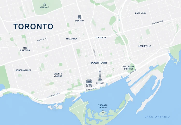 PRIME service area map: carpet, area rug, upholstery, mattress, pet stain removal across Etobicoke headquarters location plus Oakville, Mississauga, Toronto, North York, Scarborough, Brampton, Vaughan, Markham, Richmond Hill, Burlington, Hamilton.